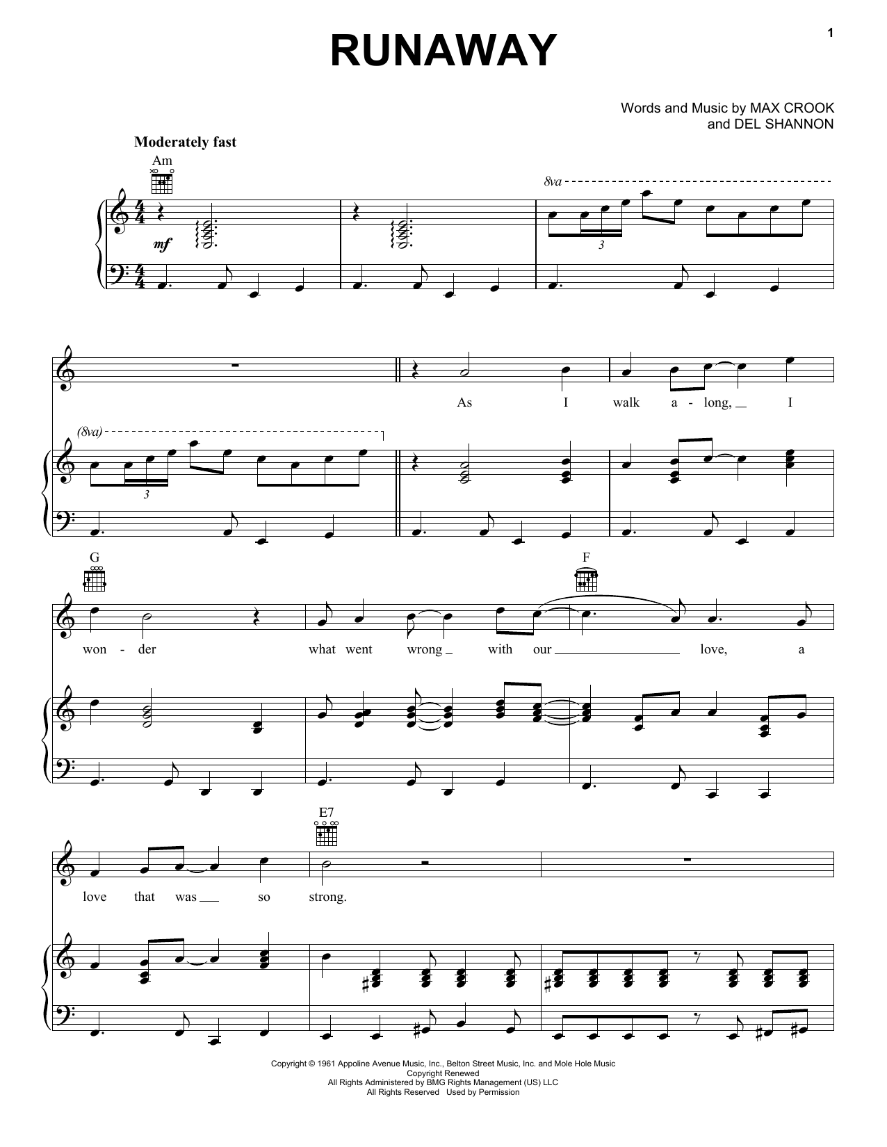 The Traveling Wilburys Runaway Sheet Music Notes & Chords for Piano, Vocal & Guitar (Right-Hand Melody) - Download or Print PDF