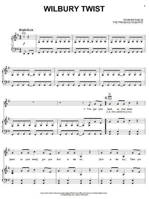 The Traveling Wilburys Wilbury Twist Sheet Music Notes & Chords for Piano, Vocal & Guitar (Right-Hand Melody) - Download or Print PDF