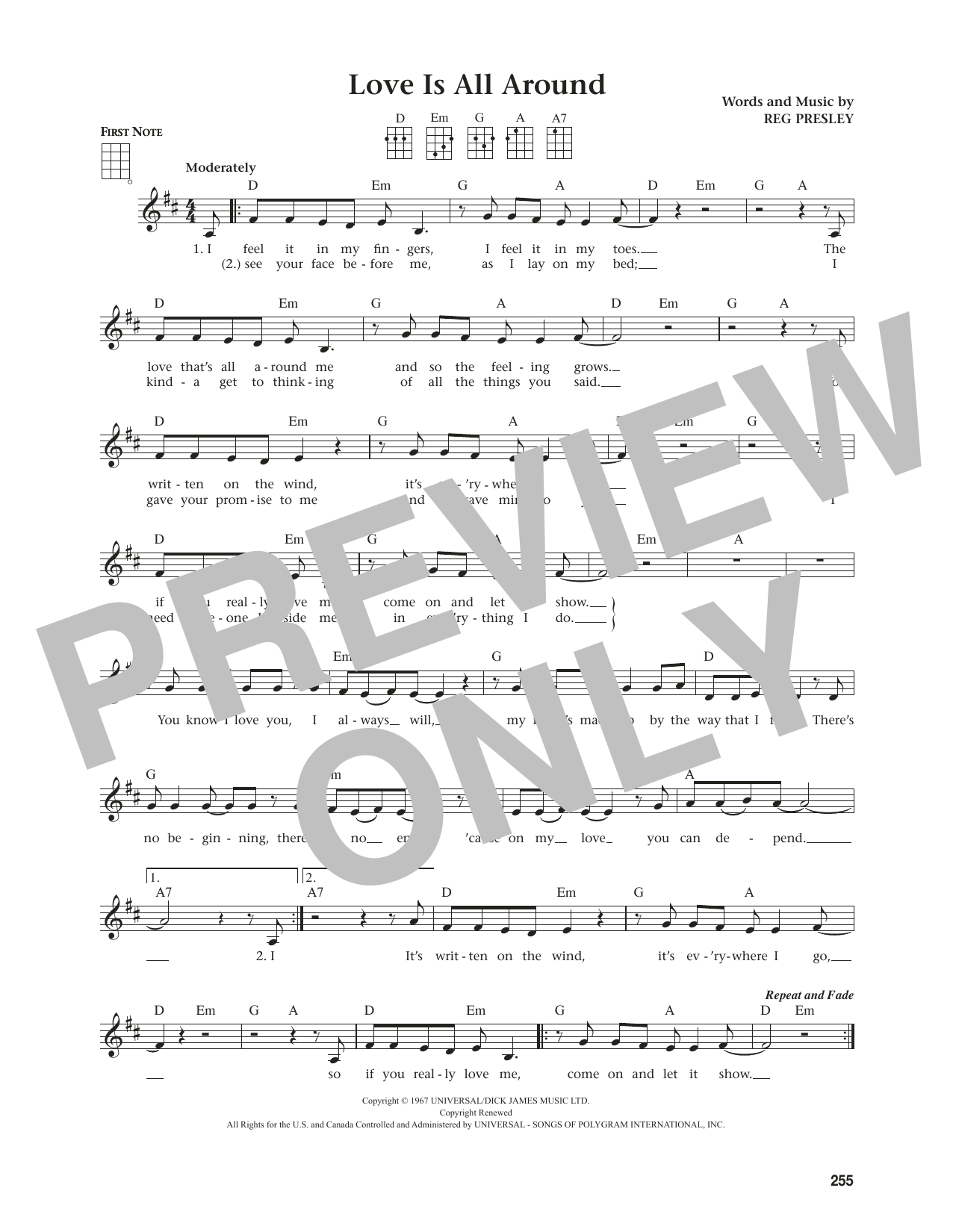 The Troggs Love Is All Around (from The Daily Ukulele) (arr. Jim Beloff) Sheet Music Notes & Chords for Ukulele - Download or Print PDF