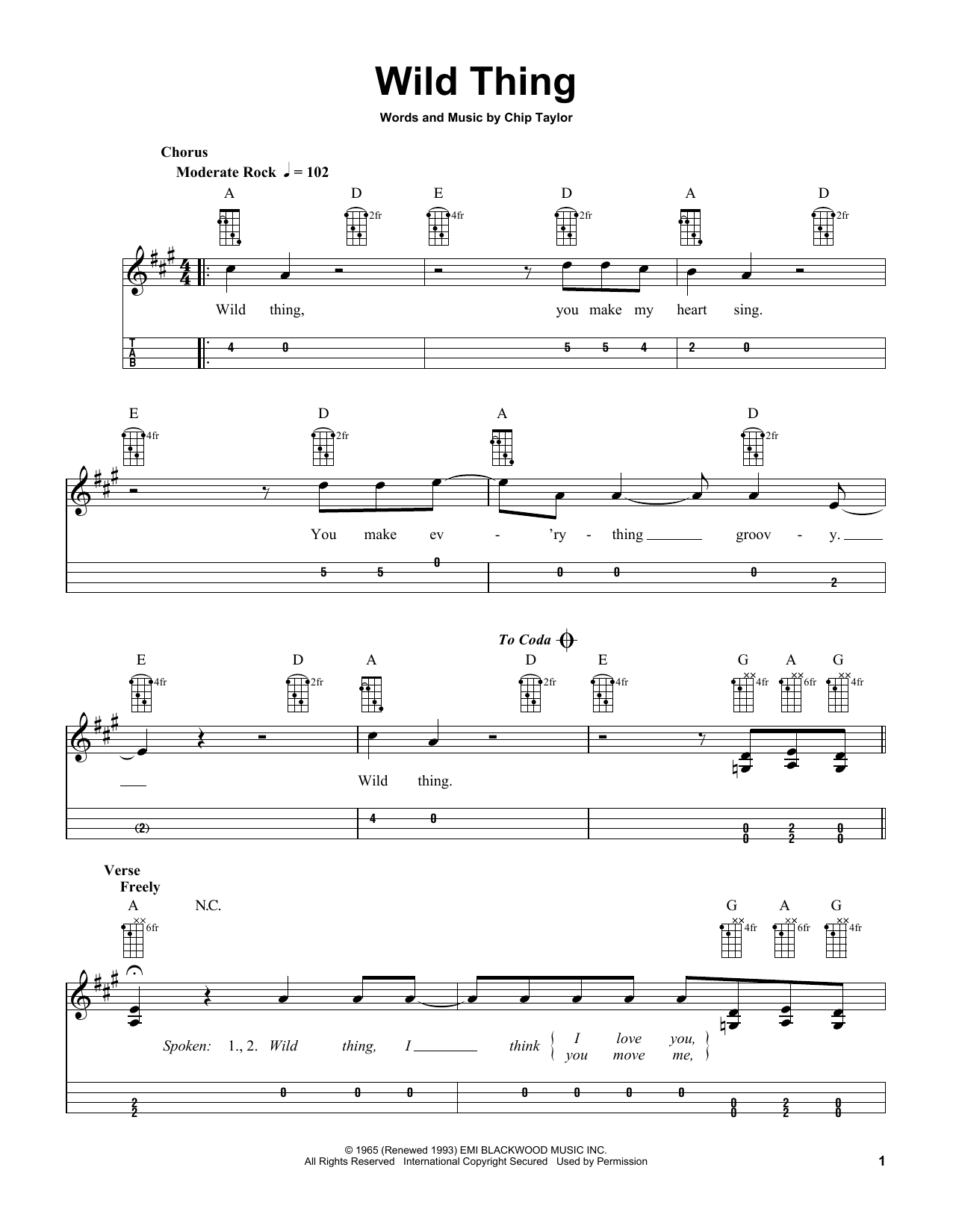 The Troggs Wild Thing (arr. Bobby Westfall) Sheet Music Notes & Chords for Mandolin - Download or Print PDF