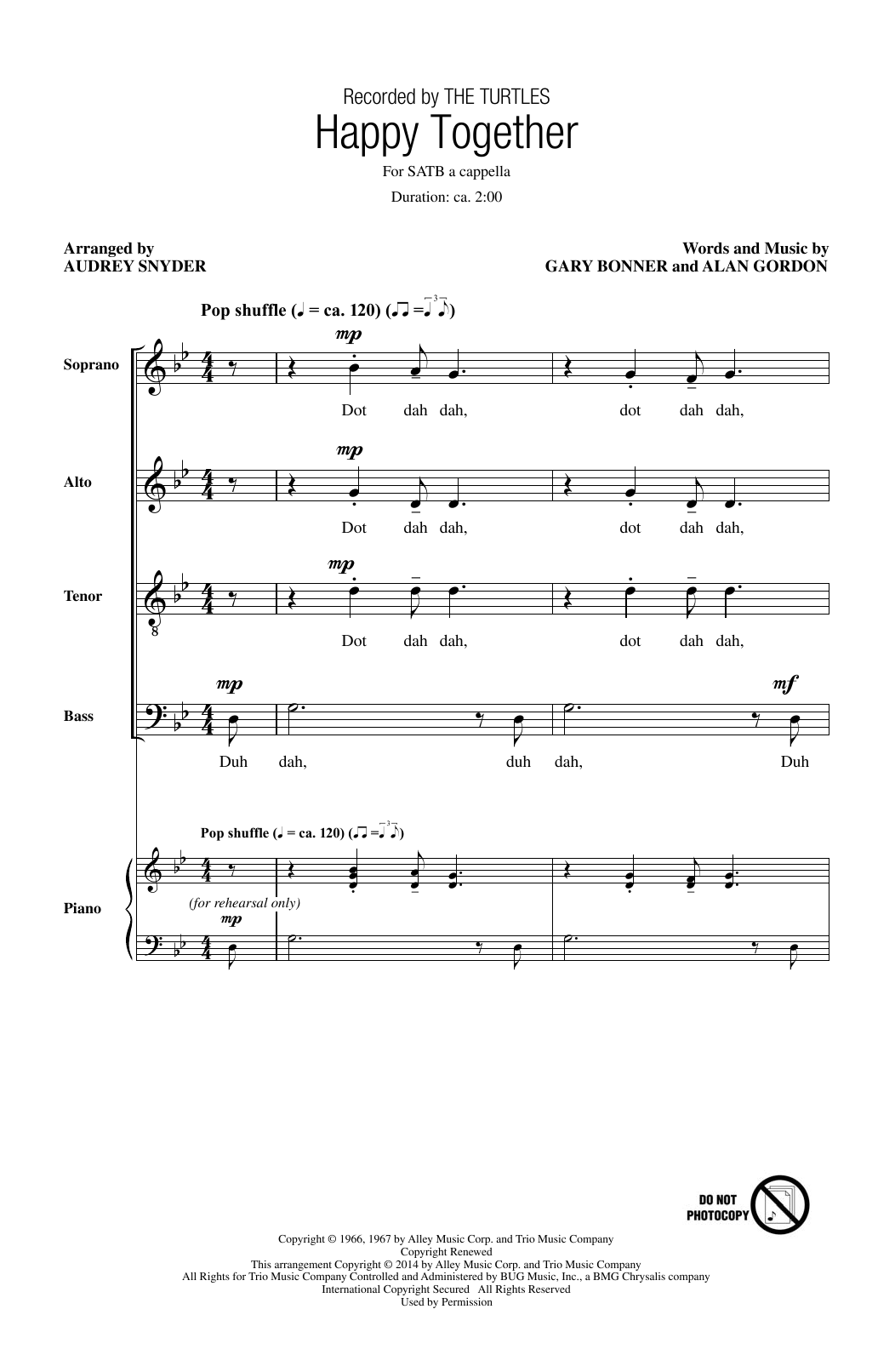 The Turtles Happy Together (arr. Audrey Snyder) Sheet Music Notes & Chords for SATB - Download or Print PDF