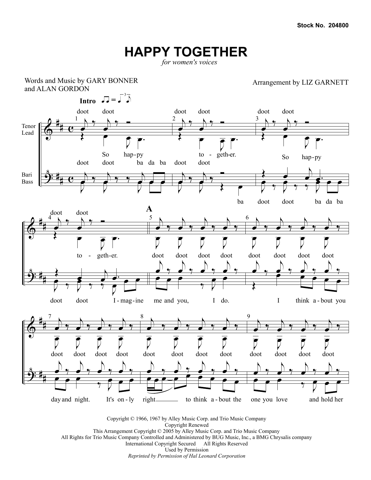 The Turtles Happy Together (arr. Liz Garnett) Sheet Music Notes & Chords for SSAA - Download or Print PDF