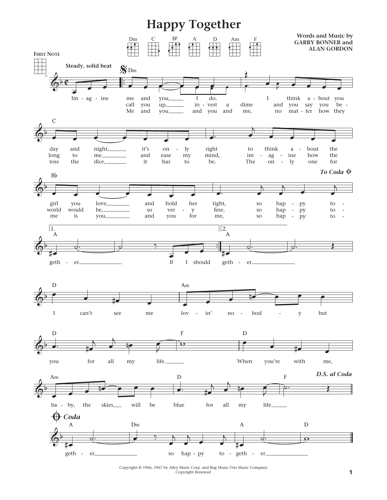 The Turtles Happy Together (from The Daily Ukulele) (arr. Liz and Jim Beloff) Sheet Music Notes & Chords for Ukulele - Download or Print PDF