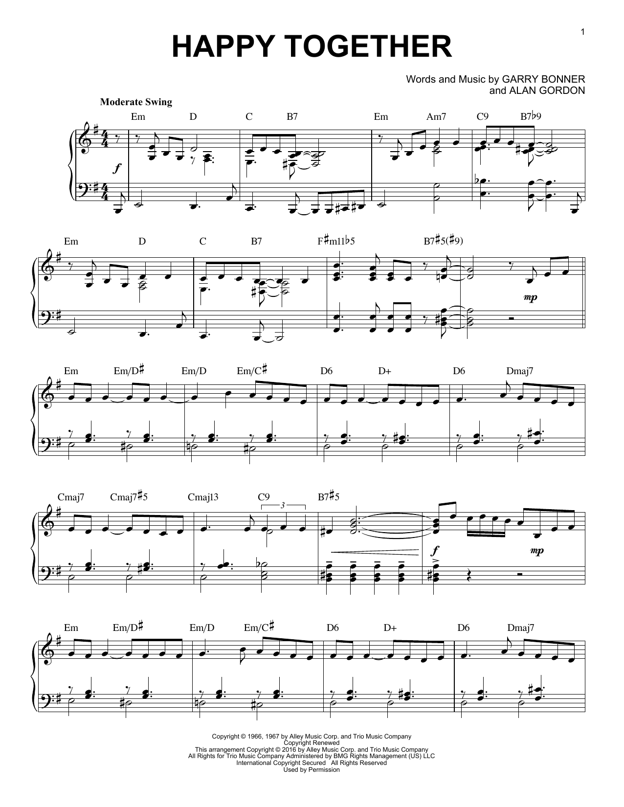 The Turtles Happy Together [Jazz version] (arr. Brent Edstrom) Sheet Music Notes & Chords for Piano - Download or Print PDF