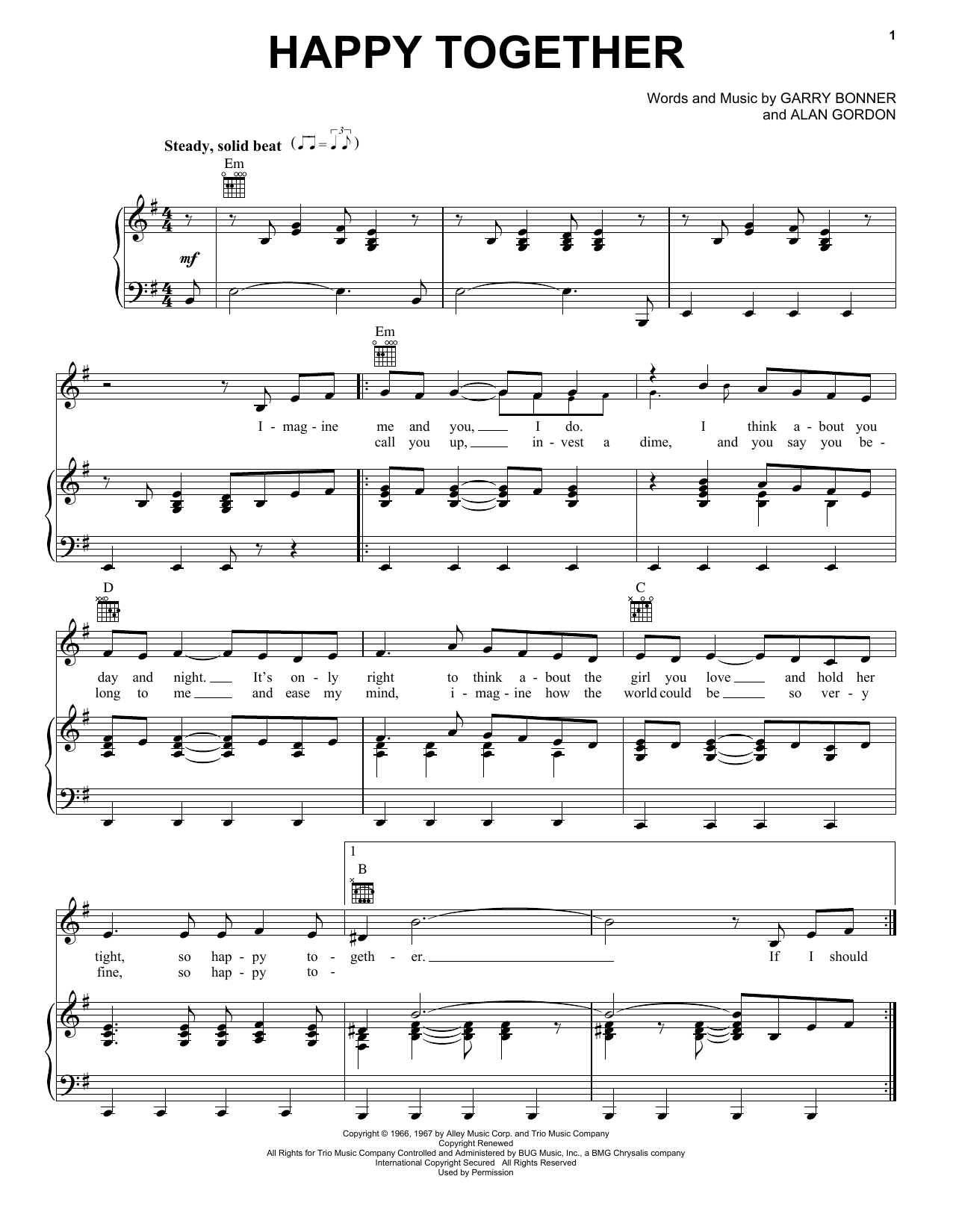 The Turtles Happy Together Sheet Music Notes & Chords for Guitar Tab - Download or Print PDF