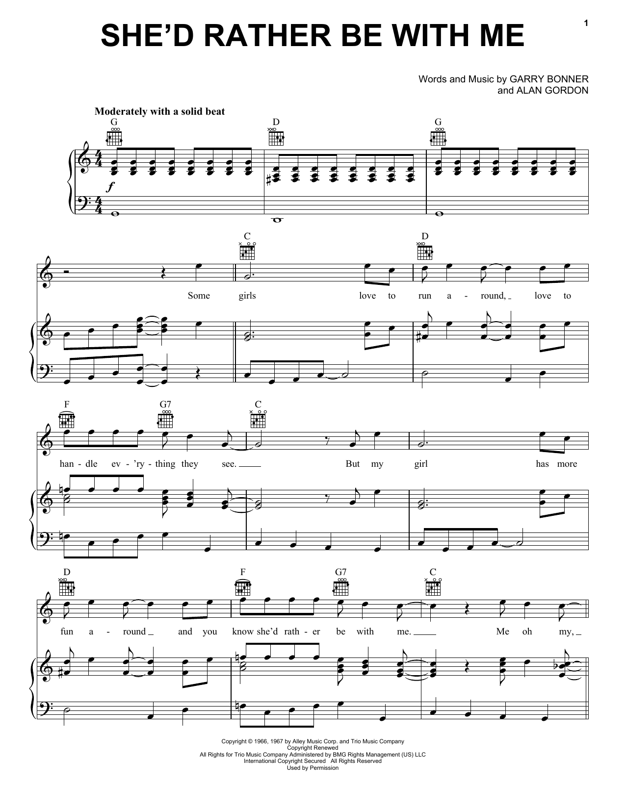 The Turtles She'd Rather Be With Me Sheet Music Notes & Chords for Piano, Vocal & Guitar (Right-Hand Melody) - Download or Print PDF