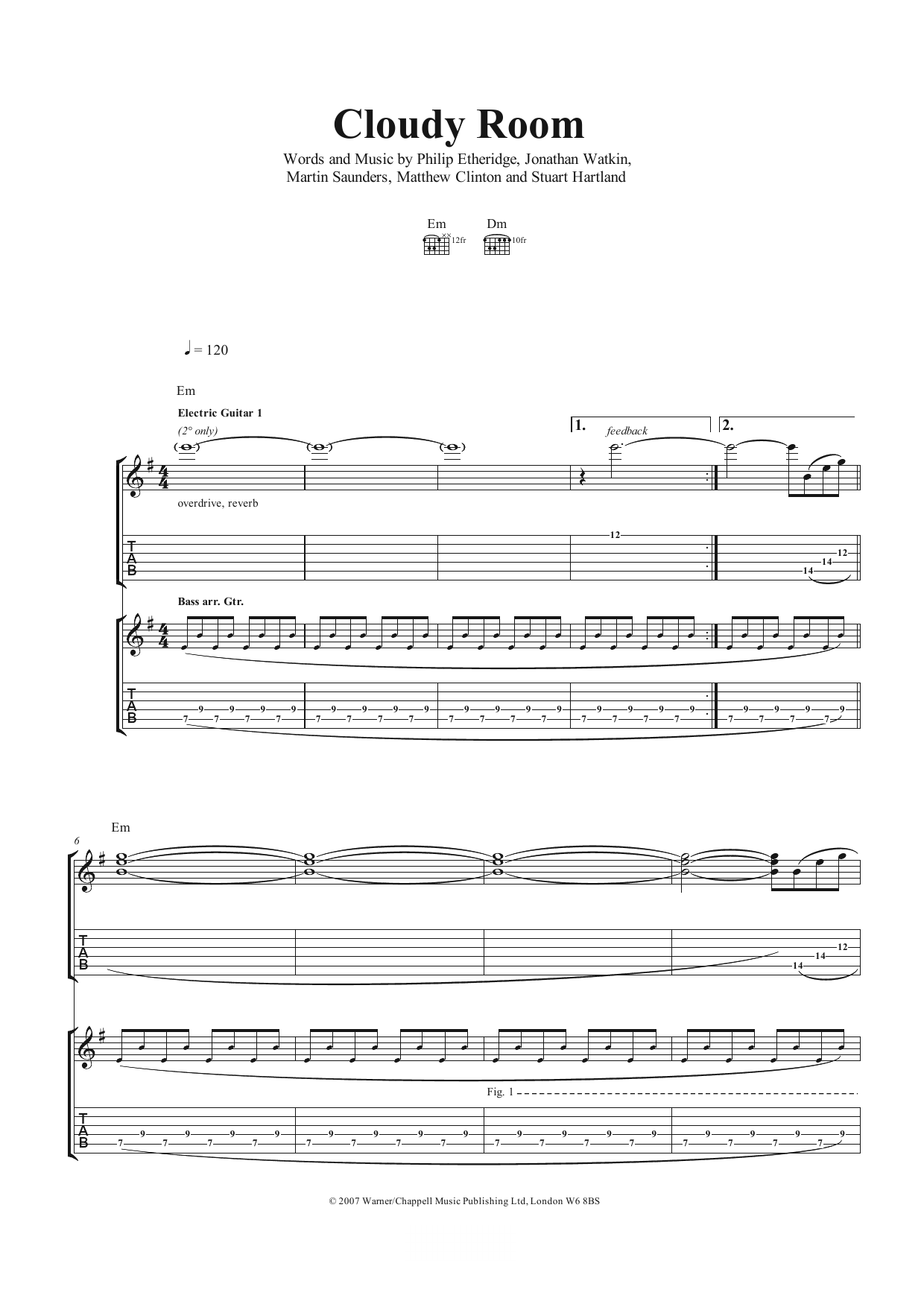 The Twang Cloudy Room Sheet Music Notes & Chords for Guitar Tab - Download or Print PDF