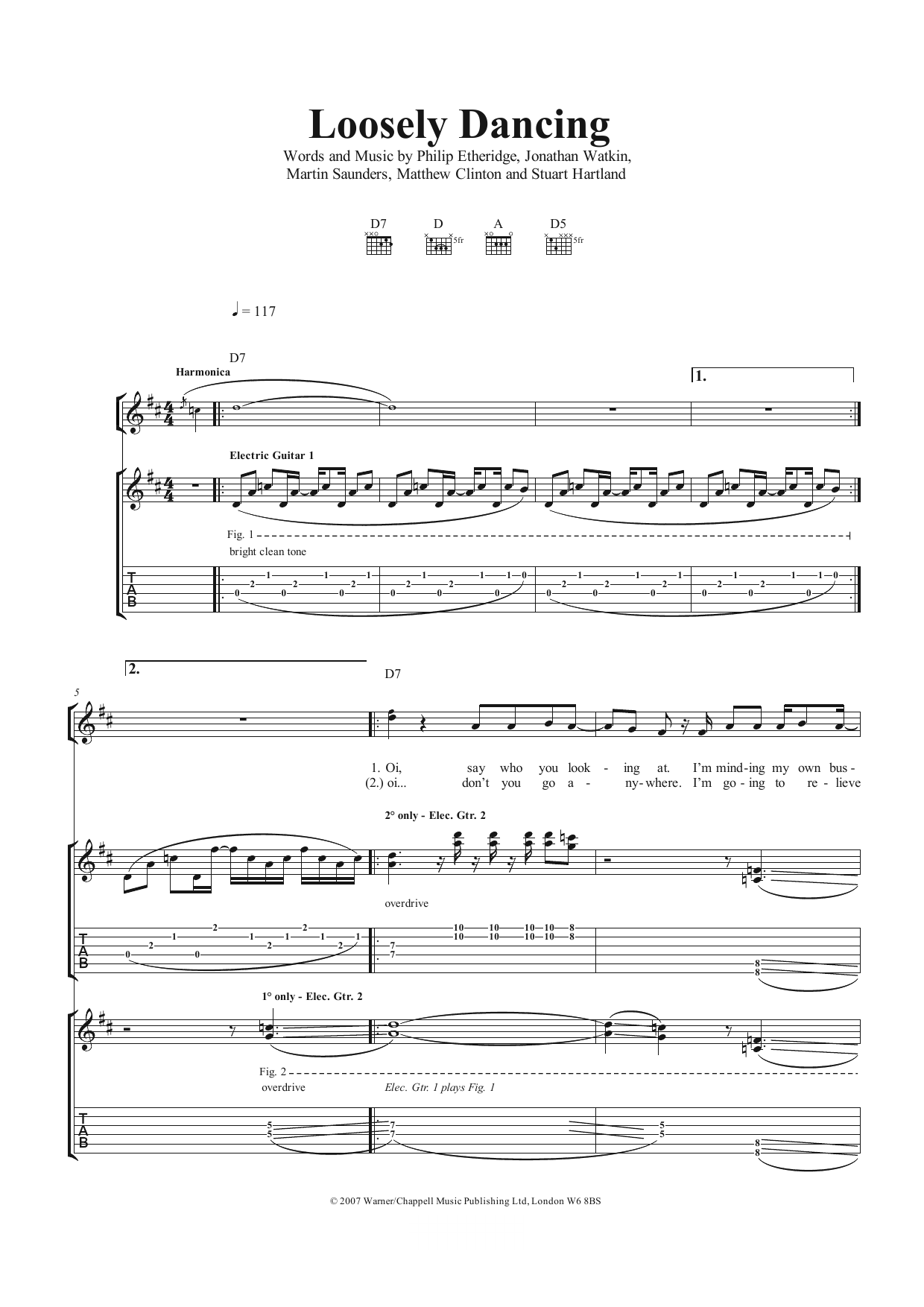 The Twang Loosely Dancing Sheet Music Notes & Chords for Guitar Tab - Download or Print PDF