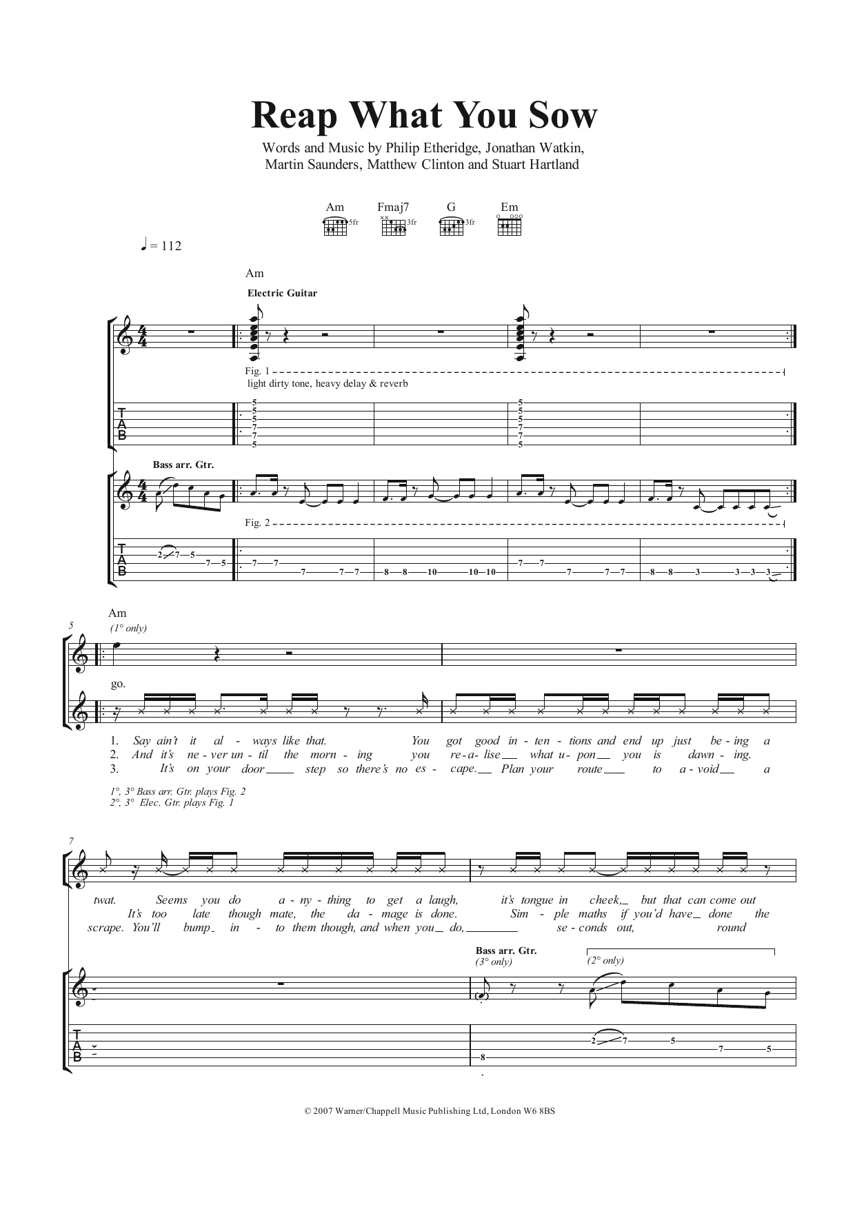 The Twang Reap What You Sow Sheet Music Notes & Chords for Guitar Tab - Download or Print PDF