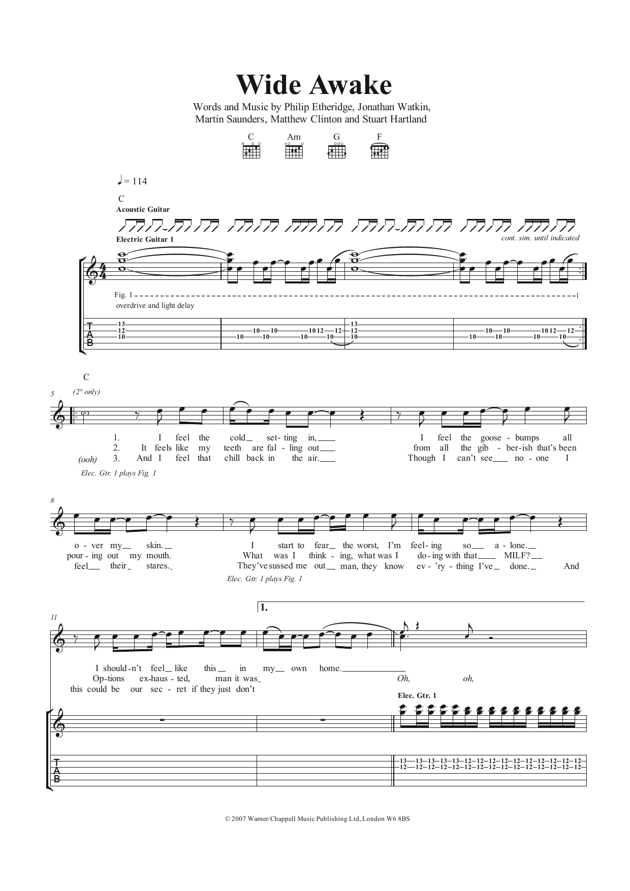 The Twang Wide Awake Sheet Music Notes & Chords for Guitar Tab - Download or Print PDF