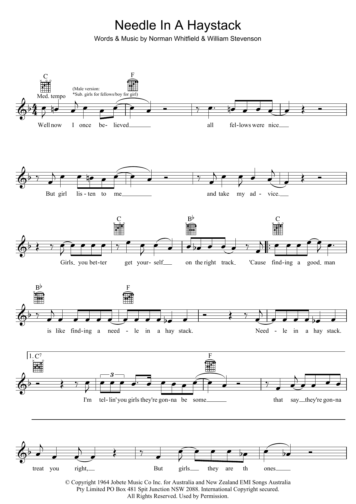 The Twilights Needle In A Haystack Sheet Music Notes & Chords for Melody Line, Lyrics & Chords - Download or Print PDF