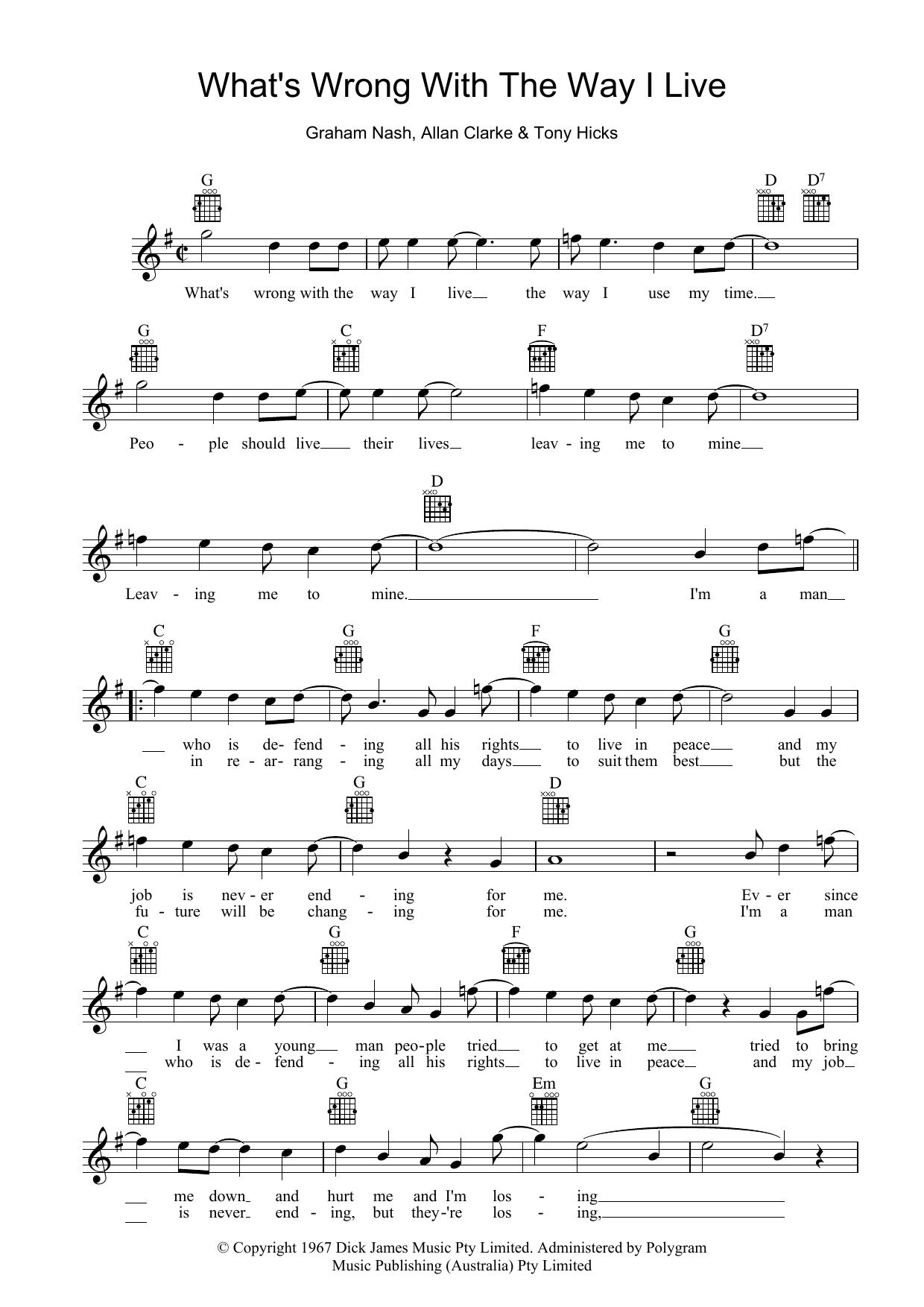 The Twilights What's Wrong With The Way I Live Sheet Music Notes & Chords for Melody Line, Lyrics & Chords - Download or Print PDF