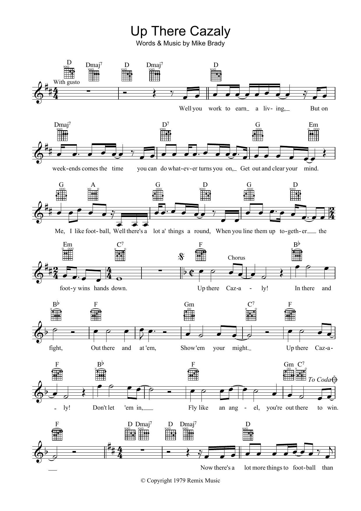 The Two-Man Band Up There Cazaly Sheet Music Notes & Chords for Melody Line, Lyrics & Chords - Download or Print PDF