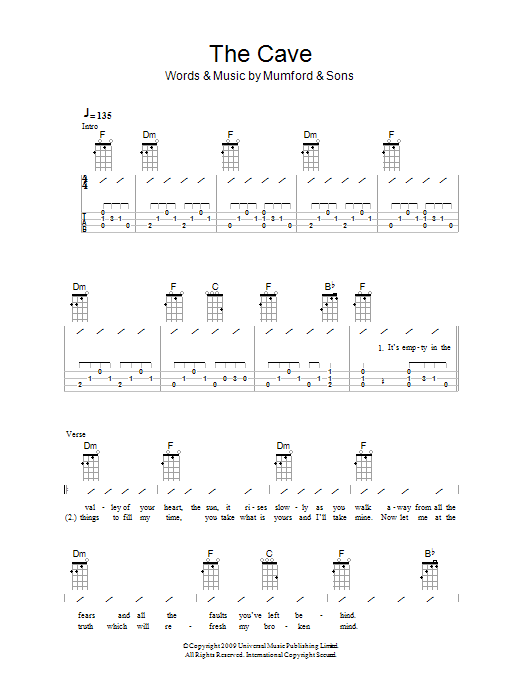 The Ukuleles The Cave Sheet Music Notes & Chords for Ukulele with strumming patterns - Download or Print PDF