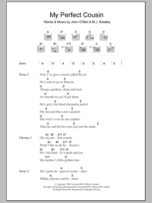 The Undertones My Perfect Cousin Sheet Music Notes & Chords for Guitar Chords/Lyrics - Download or Print PDF