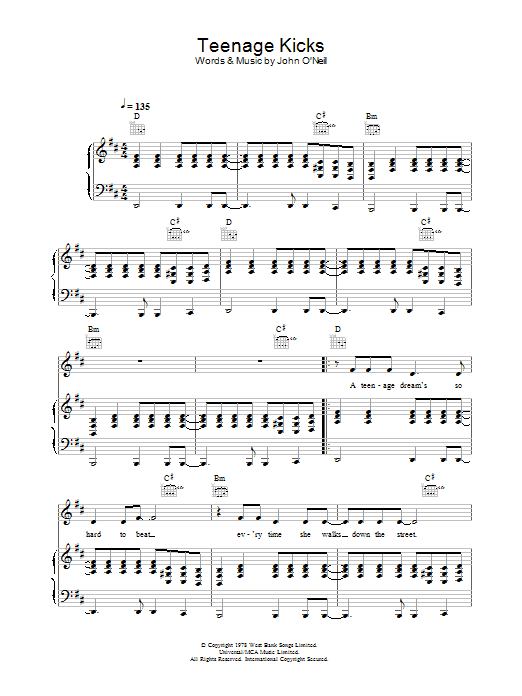 The Undertones Teenage Kicks Sheet Music Notes & Chords for Lyrics & Chords - Download or Print PDF