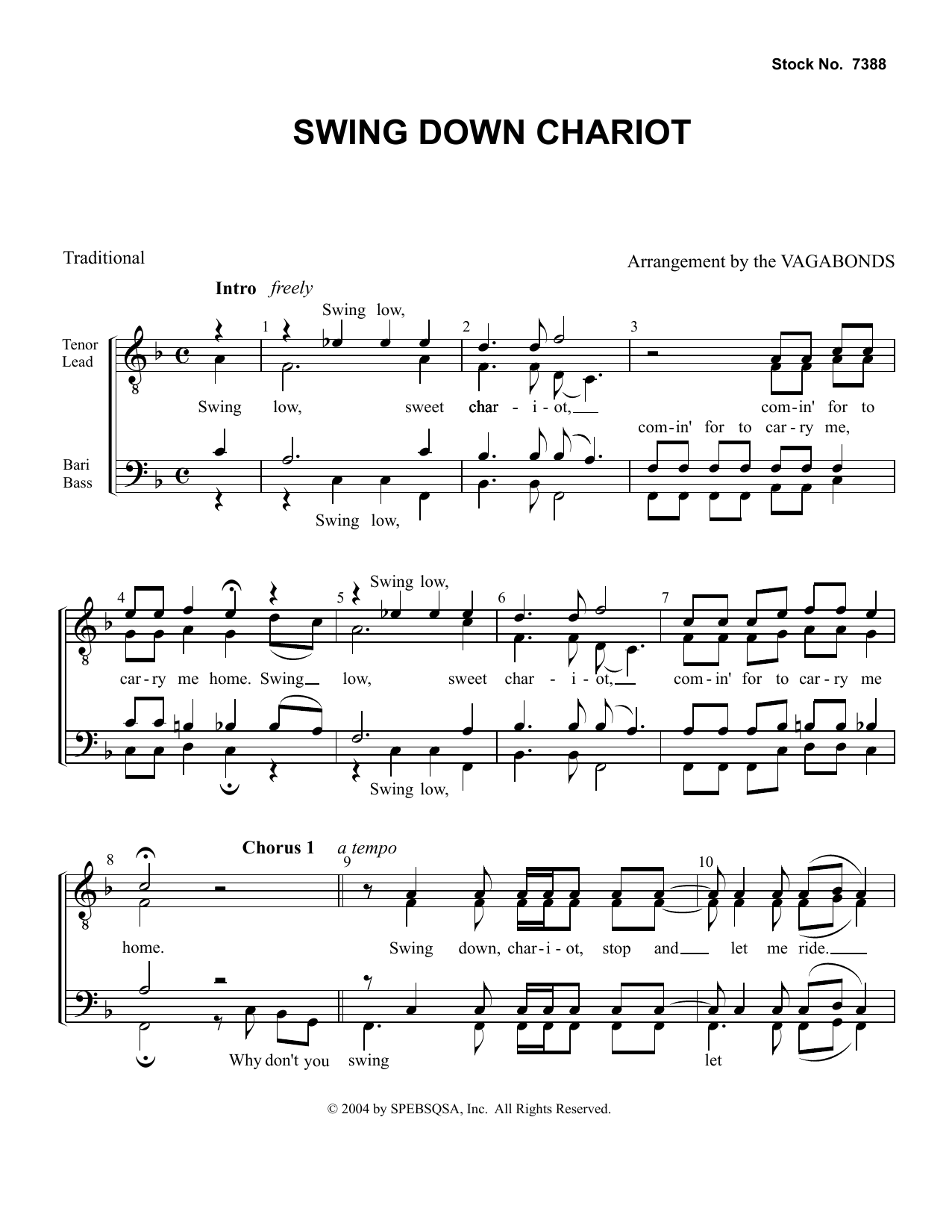 The Vagabonds Swing Down Chariot (arr. The Vagabonds) Sheet Music Notes & Chords for TTBB Choir - Download or Print PDF