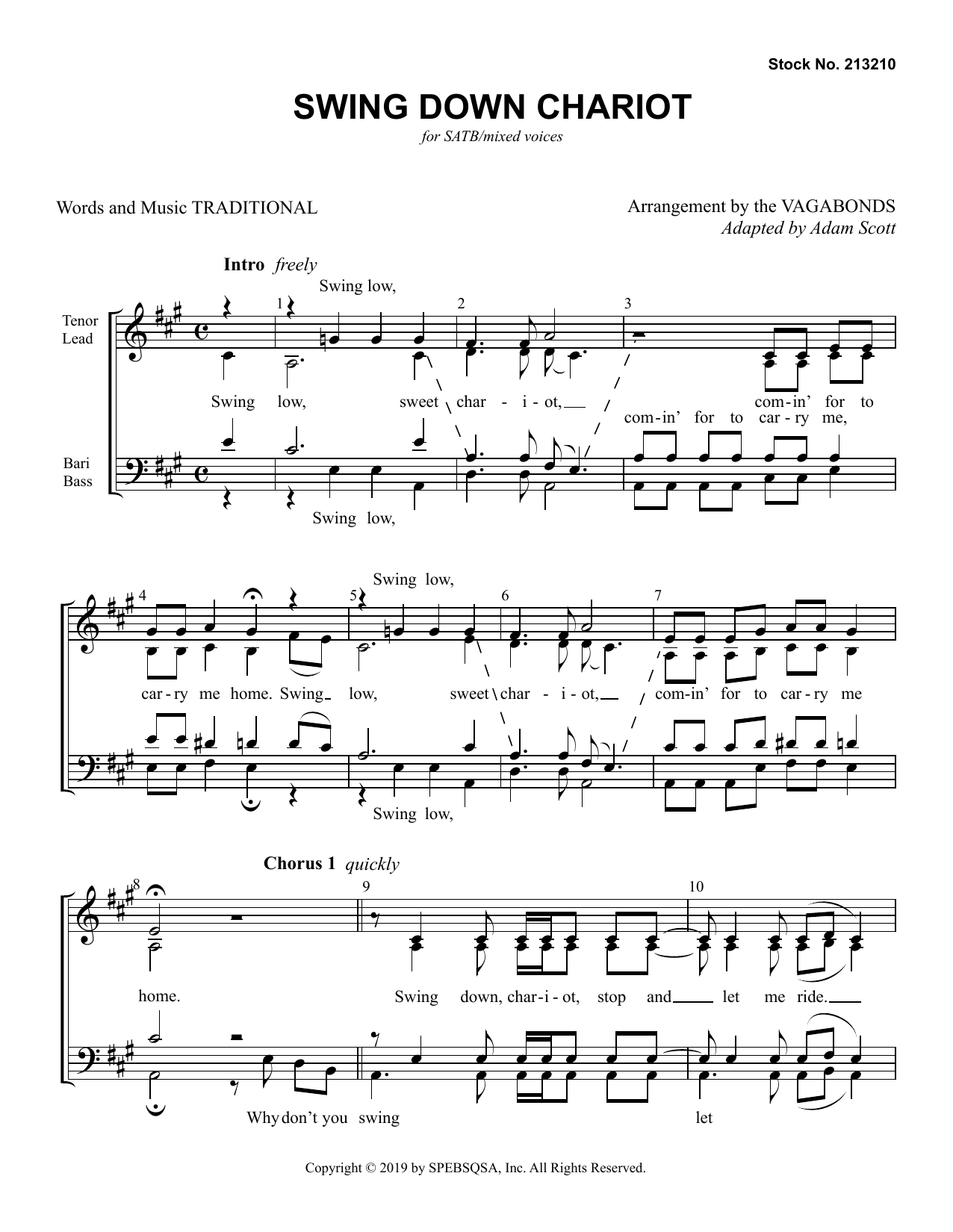 The Vagabonds Swing Down Chariot Sheet Music Notes & Chords for SATB Choir - Download or Print PDF