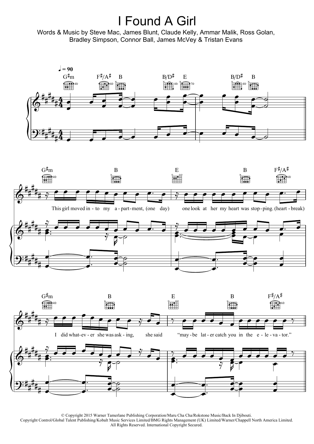 The Vamps I Found A Girl Sheet Music Notes & Chords for Piano, Vocal & Guitar (Right-Hand Melody) - Download or Print PDF