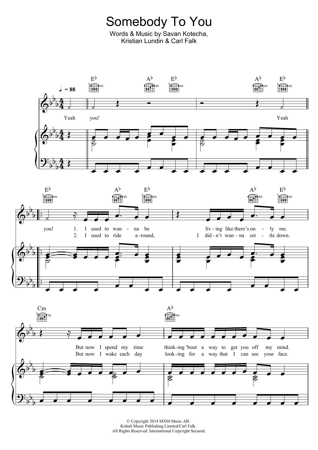 The Vamps Somebody To You (featuring Demi Lovato) Sheet Music Notes & Chords for Piano, Vocal & Guitar (Right-Hand Melody) - Download or Print PDF