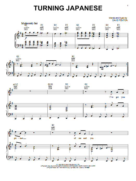 The Vapors Turning Japanese Sheet Music Notes & Chords for Lyrics & Chords - Download or Print PDF