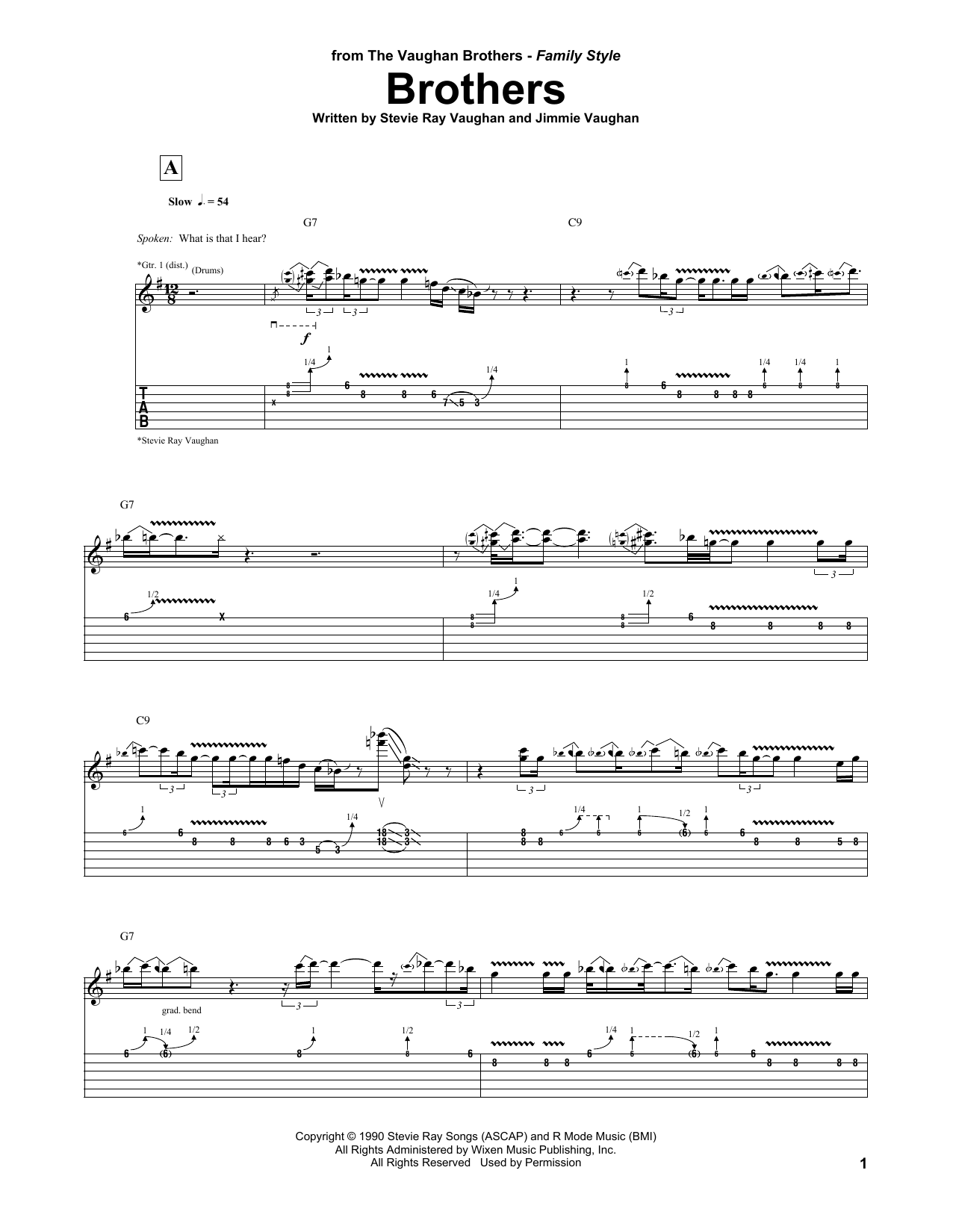 The Vaughan Brothers Brothers Sheet Music Notes & Chords for Guitar Tab - Download or Print PDF