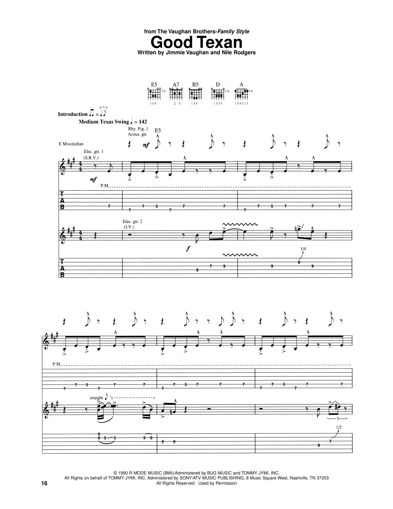 The Vaughan Brothers Good Texan Sheet Music Notes & Chords for Guitar Tab - Download or Print PDF