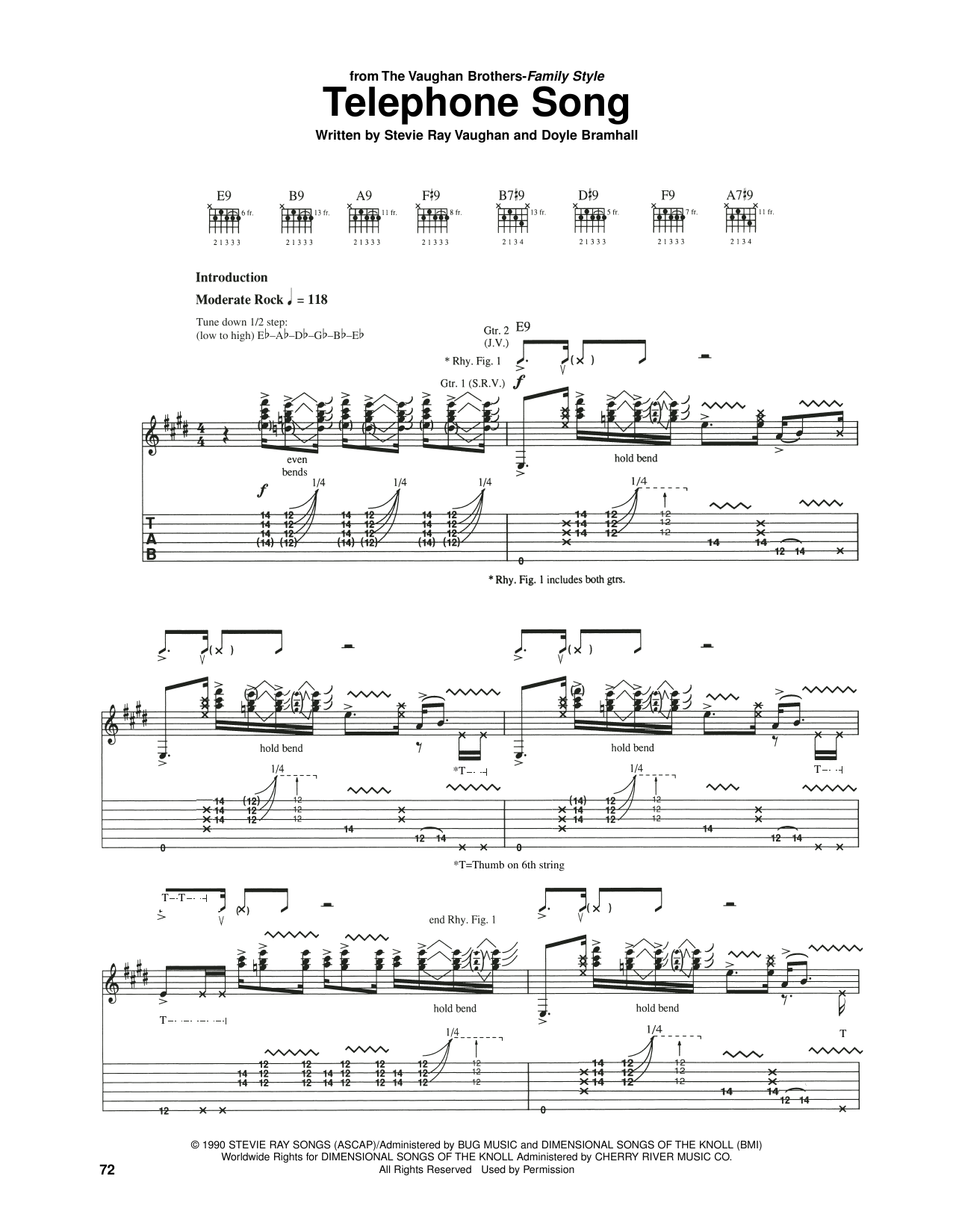 The Vaughan Brothers Telephone Song Sheet Music Notes & Chords for Guitar Tab - Download or Print PDF