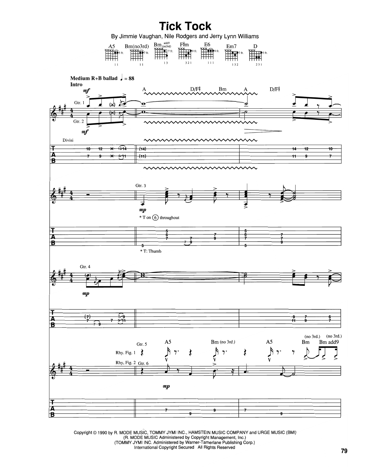 The Vaughan Brothers Tick Tock Sheet Music Notes & Chords for Guitar Tab - Download or Print PDF