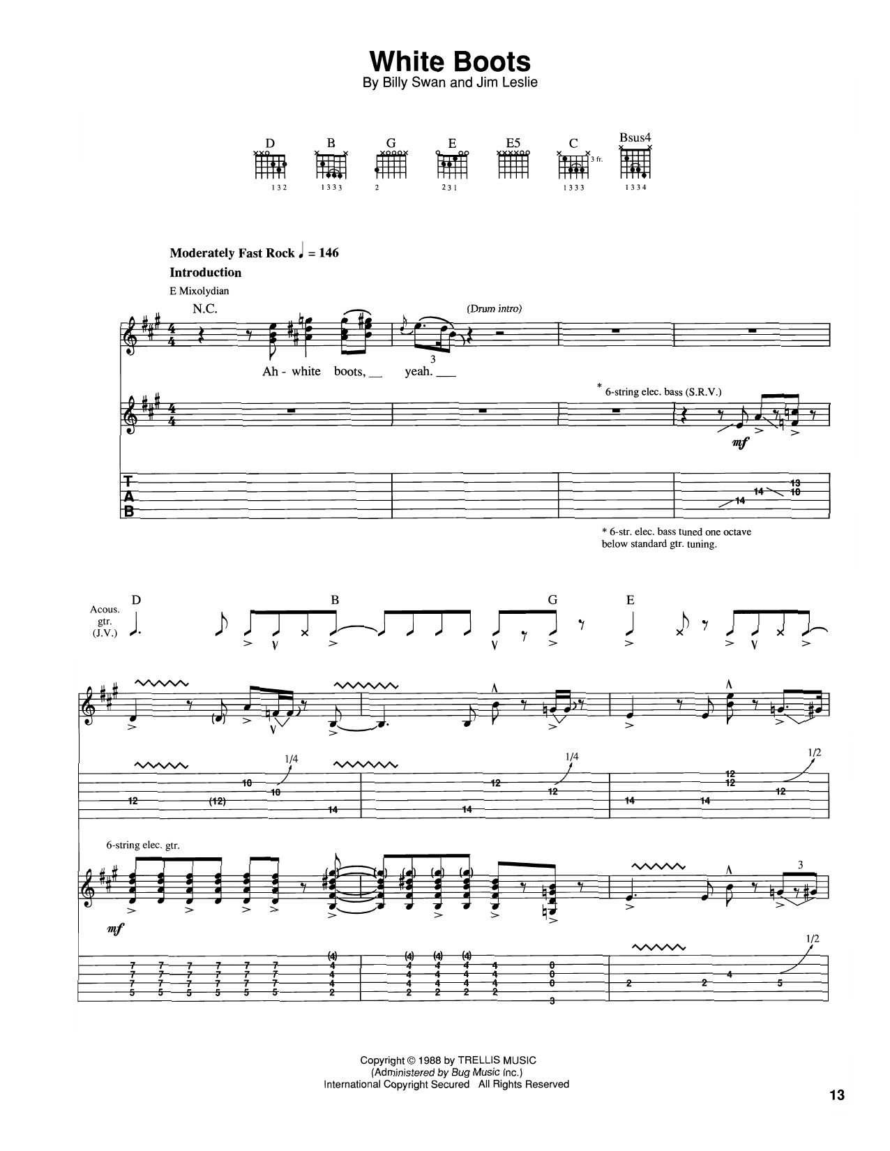 The Vaughan Brothers White Boots Sheet Music Notes & Chords for Guitar Tab - Download or Print PDF