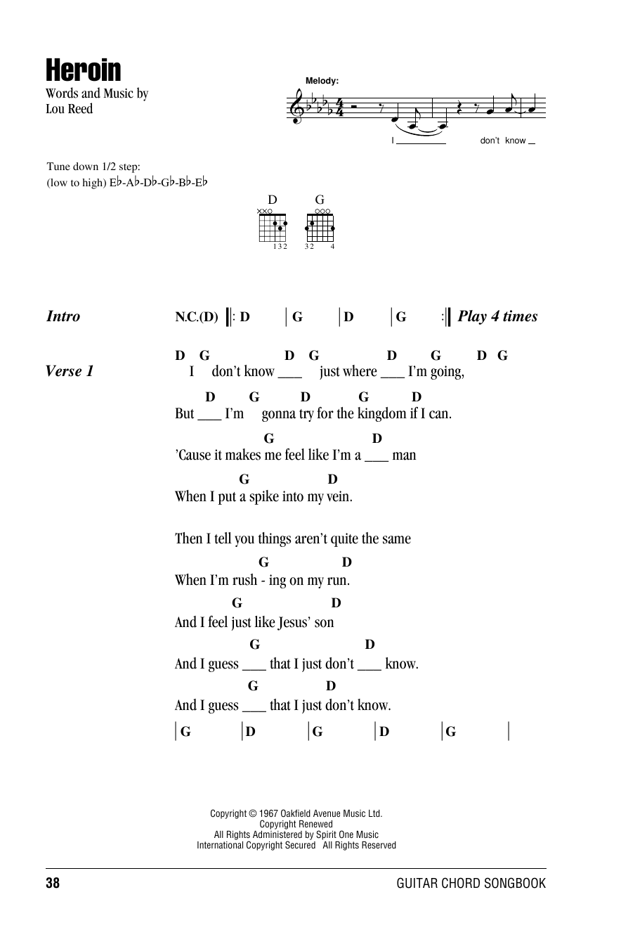 The Velvet Underground Heroin Sheet Music Notes & Chords for Guitar Chords/Lyrics - Download or Print PDF