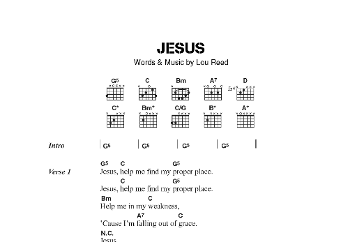 The Velvet Underground Jesus Sheet Music Notes & Chords for Lyrics & Chords - Download or Print PDF