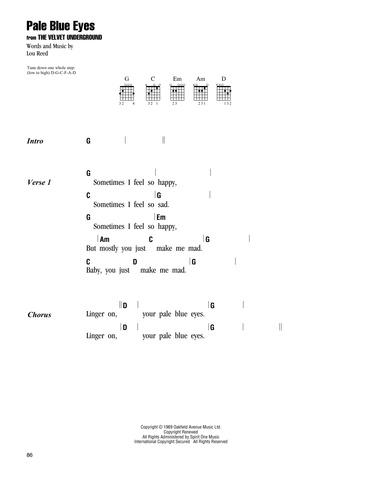 The Velvet Underground Pale Blue Eyes Sheet Music Notes & Chords for Guitar Chords/Lyrics - Download or Print PDF