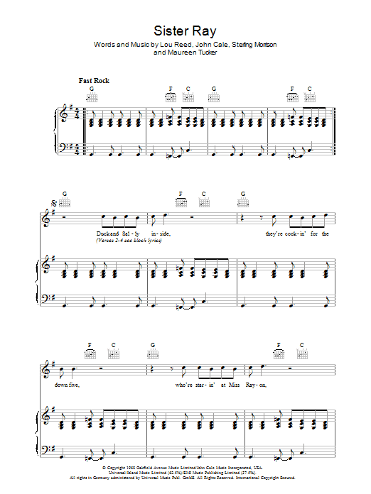 The Velvet Underground Sister Ray Sheet Music Notes & Chords for Piano, Vocal & Guitar - Download or Print PDF