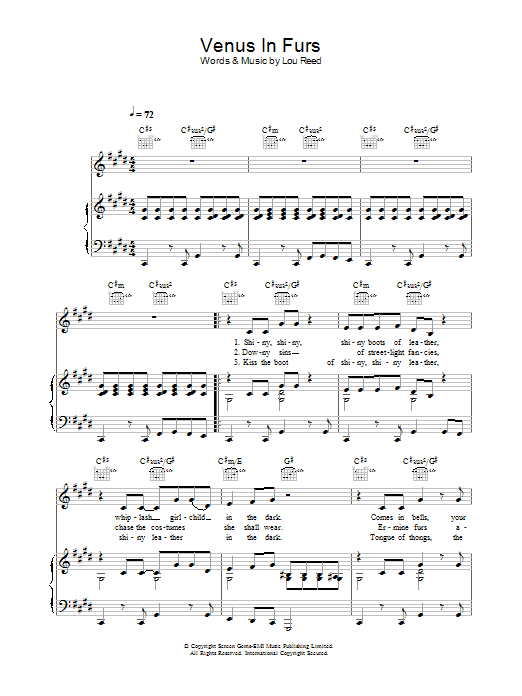 The Velvet Underground Venus In Furs Sheet Music Notes & Chords for Melody Line, Lyrics & Chords - Download or Print PDF