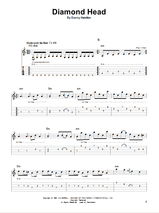 The Ventures Diamond Head Sheet Music Notes & Chords for Guitar Tab Play-Along - Download or Print PDF