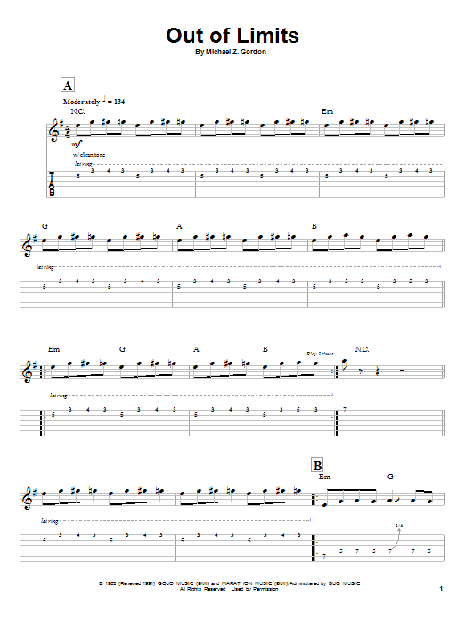 The Ventures Out Of Limits Sheet Music Notes & Chords for Guitar Tab Play-Along - Download or Print PDF