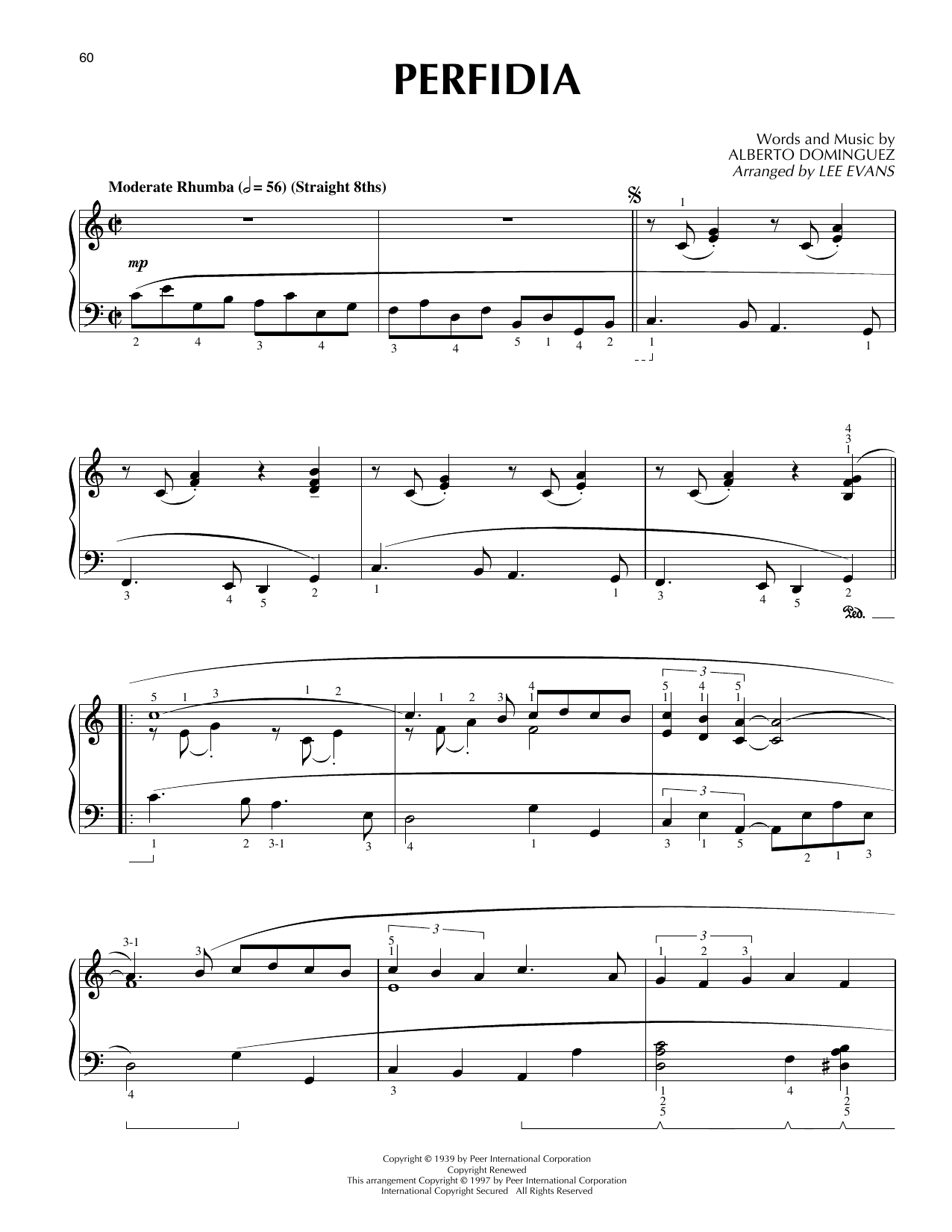 The Ventures Perfidia (arr. Lee Evans) Sheet Music Notes & Chords for Piano Solo - Download or Print PDF