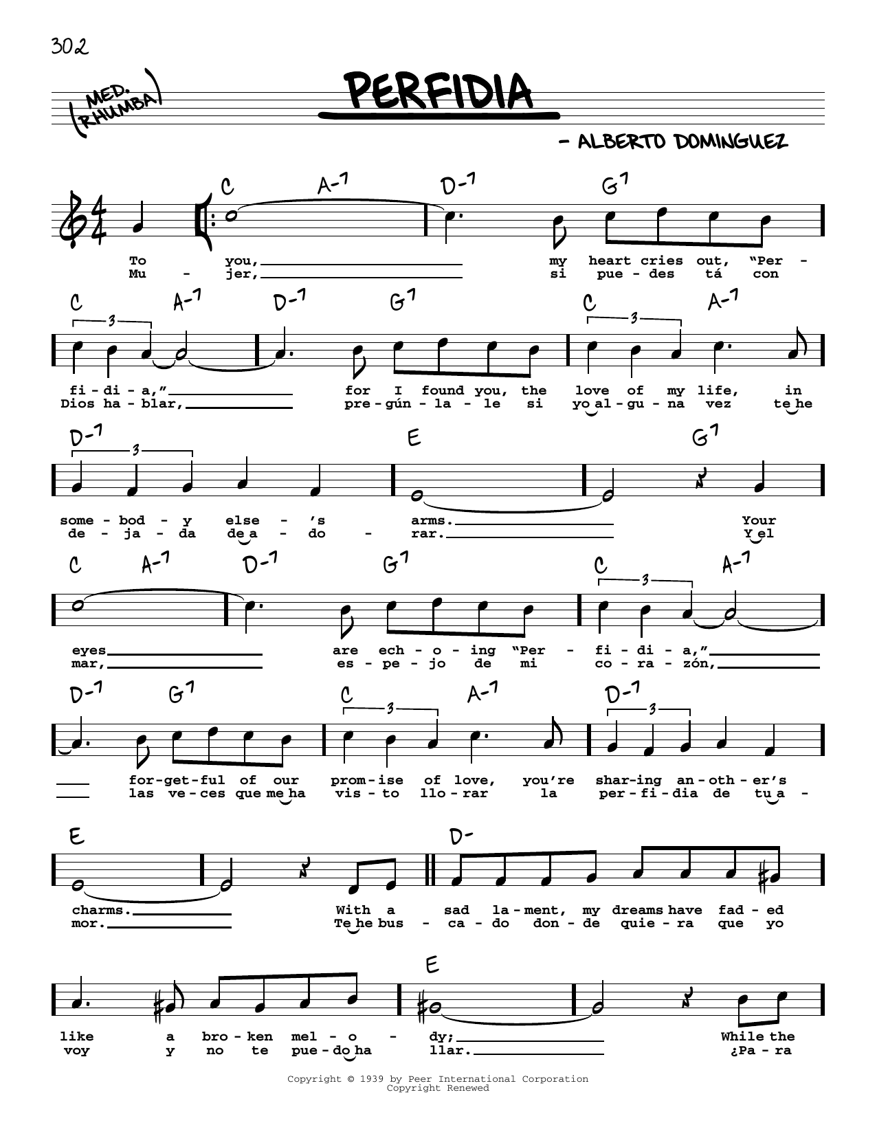 The Ventures Perfidia (High Voice) Sheet Music Notes & Chords for Real Book – Melody, Lyrics & Chords - Download or Print PDF
