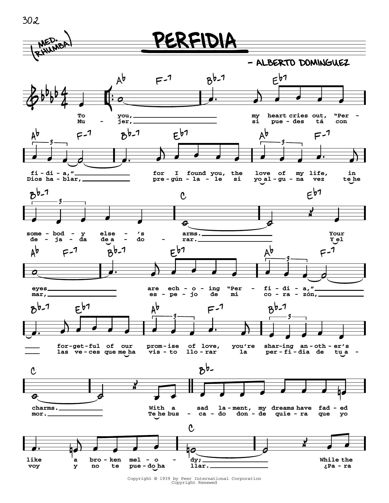 The Ventures Perfidia (Low Voice) Sheet Music Notes & Chords for Real Book – Melody, Lyrics & Chords - Download or Print PDF