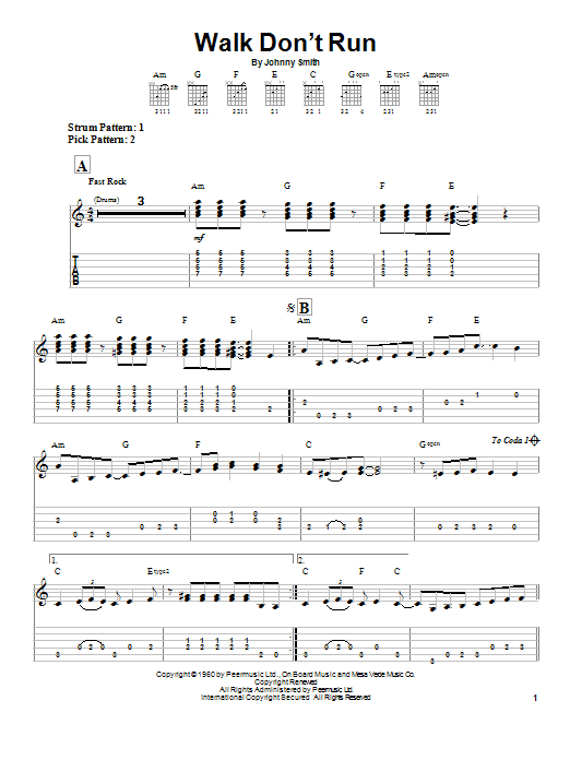 The Ventures Walk Don't Run Sheet Music Notes & Chords for Guitar Tab Play-Along - Download or Print PDF