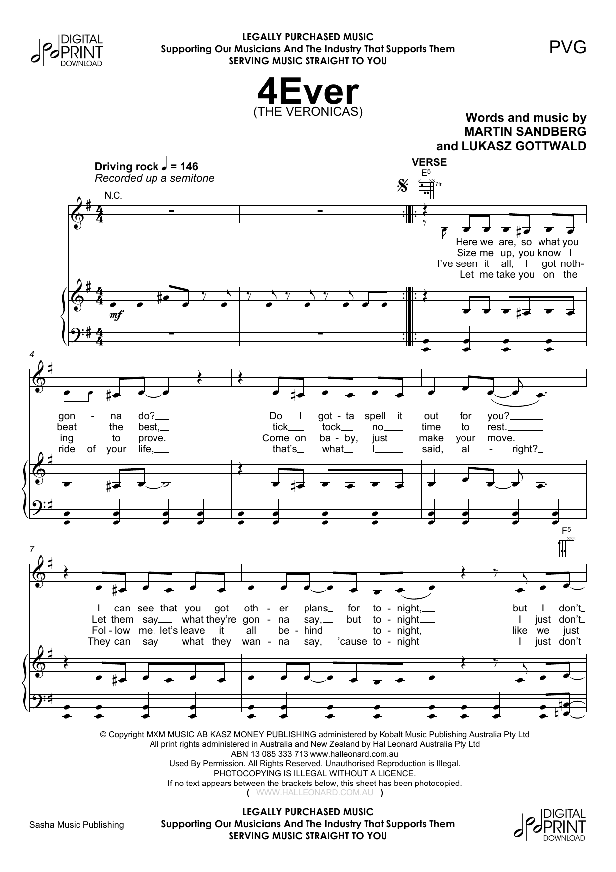 The Veronicas 4Ever Sheet Music Notes & Chords for Piano, Vocal & Guitar (Right-Hand Melody) - Download or Print PDF