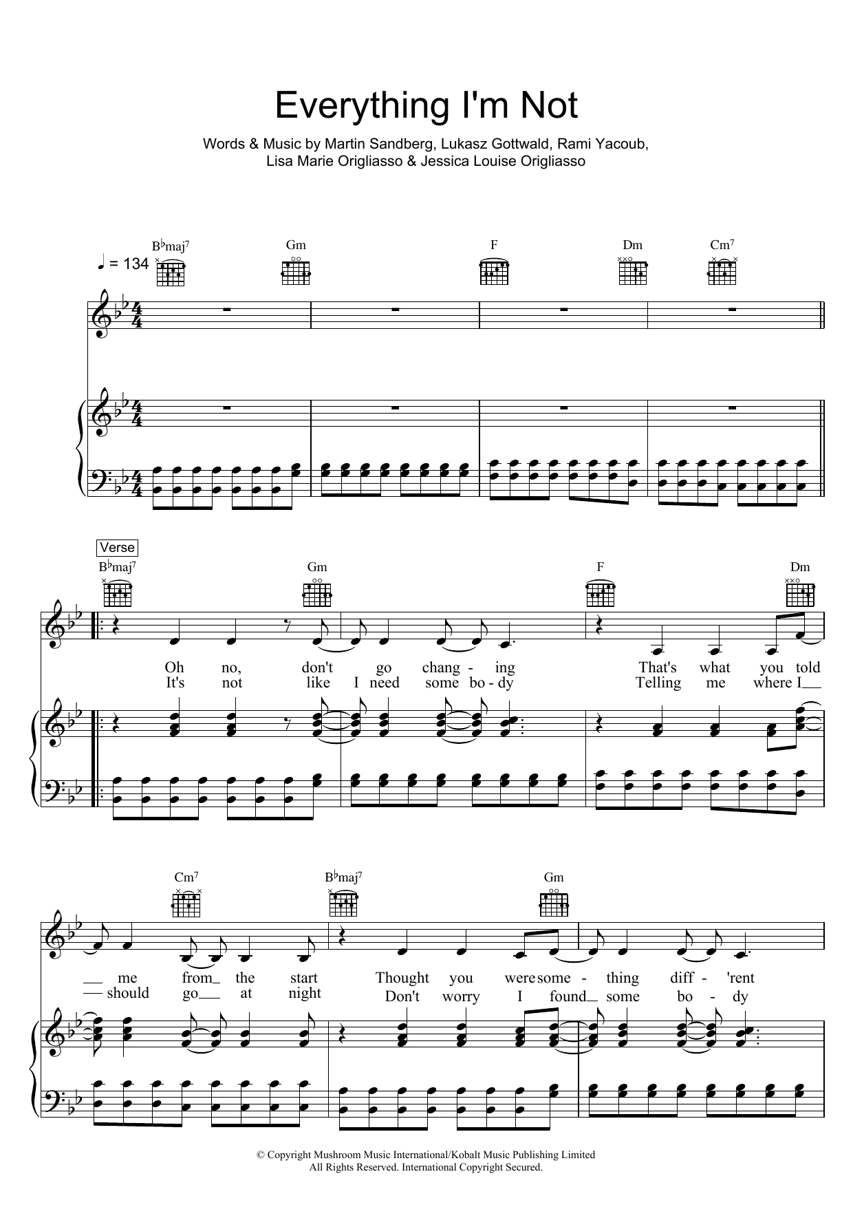 The Veronicas Everything I'm Not Sheet Music Notes & Chords for Piano, Vocal & Guitar (Right-Hand Melody) - Download or Print PDF