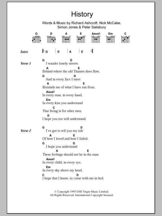 The Verve History Sheet Music Notes & Chords for Lyrics & Chords - Download or Print PDF