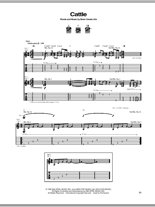The Verve Pipe Cattle Sheet Music Notes & Chords for Guitar Tab - Download or Print PDF