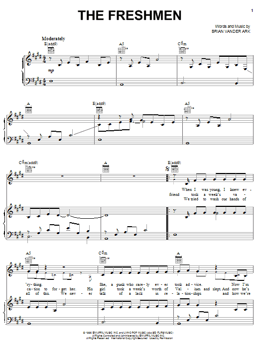 The Verve Pipe The Freshmen Sheet Music Notes & Chords for Piano, Vocal & Guitar (Right-Hand Melody) - Download or Print PDF