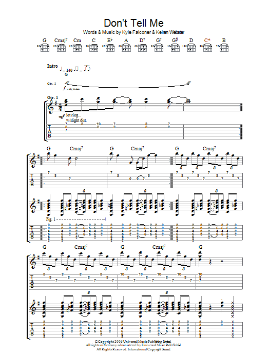 The View Don't Tell Me Sheet Music Notes & Chords for Guitar Tab - Download or Print PDF
