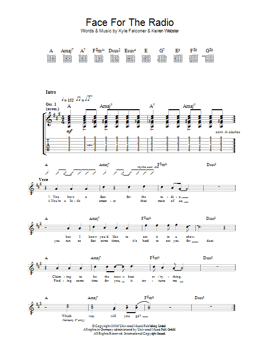 The View Face For The Radio Sheet Music Notes & Chords for Guitar Tab - Download or Print PDF