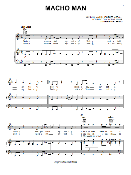 Village People Macho Man Sheet Music Notes & Chords for Melody Line, Lyrics & Chords - Download or Print PDF