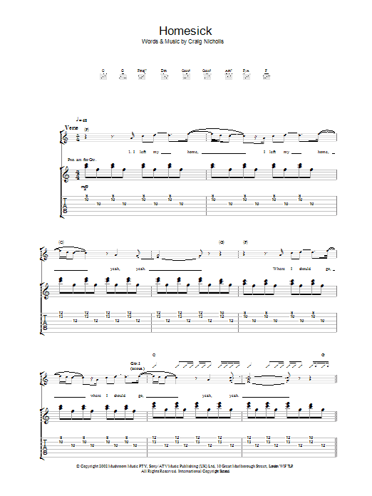 The Vines Homesick Sheet Music Notes & Chords for Piano, Vocal & Guitar - Download or Print PDF